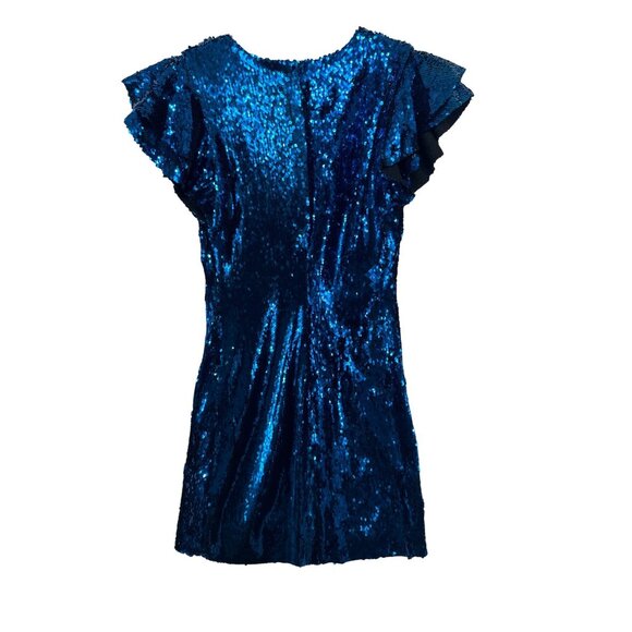 Zara Mini Dress Sz M Blue Blogger Favorite Sequined Glam Party Cocktail Sparkle - Picture 2 of 7